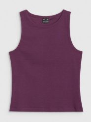 4F Top slim gładki damski - fioletowy XL. Fioletowe topy 4f, xl, bez wzorów, z bawełny, bez kołnierzyka, bez ramiączek. W wyprzedaży za 29.99 zł.