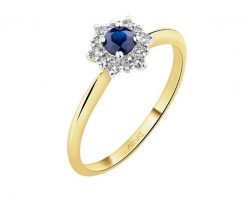 Pierścionek z żółtego złota z diamentami i szafirem - próba 585. Żółte pierścionki Apart, z diamentem, złote. Za 3,059.00 zł.