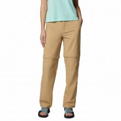 Spodnie z odpinanymi nogawkami damskie Columbia Leslie Falls Convertible Pant. Brązowe spodnie sportowe Columbia, l, bez wzorów, trekkingowe. Za 319.99 zł.