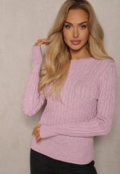 Jasnoróżowy Sweter z Wiskozą i Ozdobnym Splotem Saviana. Czerwone swetry Renee, bez wzorów, z jeansu, bez ramiączek. Za 69.99 zł.
