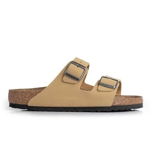 Klapki damskie Birkenstock Arizona. Żółte klapki Birkenstock, bez wzorów, z materiału, bez obcasa. Za 511.15 zł.