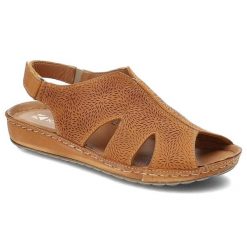 Pomarańczowe Sandały Kampa Wygodne Skórzane Buty Na Lato. Brązowe sandały KAMPA, bez wzorów, ze skóry, bez obcasa, bez zapięcia. Za 215.99 zł.
