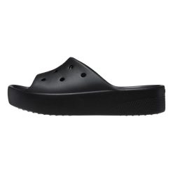 Crocs Classic Platform Slide W Kapcie Damskie. Czarne obuwie domowe Crocs, bez wzorów, z gumy, bez zapięcia. Za 275.00 zł.