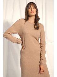 Just Cashmere Kaszmirowa sukienka "Lina" w kolorze beżowym rozmiar: L. Brązowe sukienki Just Cashmere, na co dzień, l, bez wzorów, z kaszmiru, bez kołnierzyka, bez ramiączek, maxi, proste. Za 565.65 zł.