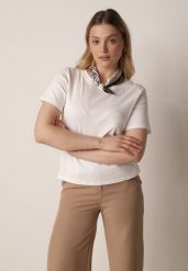 Biały Bawełniany T-shirt z Satynową Apaszką Cloud. Białe t-shirty Born2be, l, bez wzorów, z bawełny, bez kołnierzyka, bez ramiączek. Za 59.99 zł.