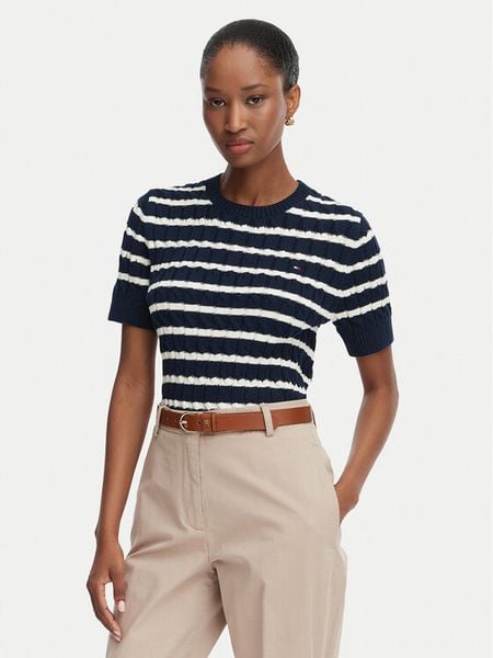 Tommy Hilfiger Sweter Cable Mid WW0WW38744 Granatowy Regular Fit. Niebieskie swetry TOMMY HILFIGER, xl, bez wzorów, z bawełny, bez ramiączek. Za 357.99 zł.