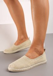 Jasnobeżowe Płaskie Espadryle na Plecionej Podeszwie Dimzarra. Brązowe espadryle Born2be, bez wzorów, bez obcasa, na płaskiej podeszwie, bez zapięcia. Za 79.99 zł.