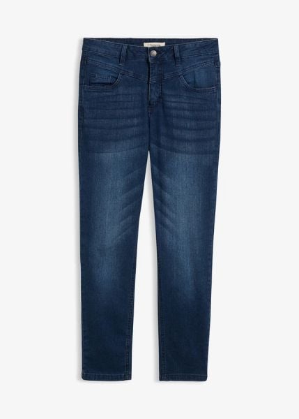 Jeansy skinny, high waist, cropped. Niebieskie jeansy bonprix, bez wzorów, z podwyższonym stanem. Za 124.99 zł.