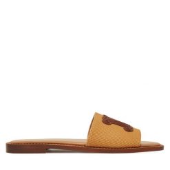 Klapki Max Mara. Brązowe klapki Max Mara, bez wzorów, bez obcasa. Za 969.99 zł.