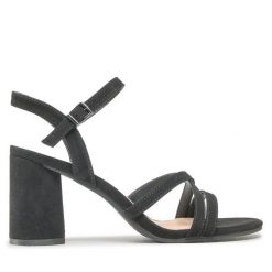 Sandały JENNY. Czarne sandały Jenny, bez wzorów, bez obcasa, na słupku, bez zapięcia. Za 129.99 zł.
