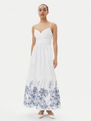Guess Sukienka letnia W5GT26 WH580 Biały Regular Fit. Białe sukienki Guess, na lato, xs, z aplikacjami, z bawełny, bez kołnierzyka, bez ramiączek. Za 539.99 zł.