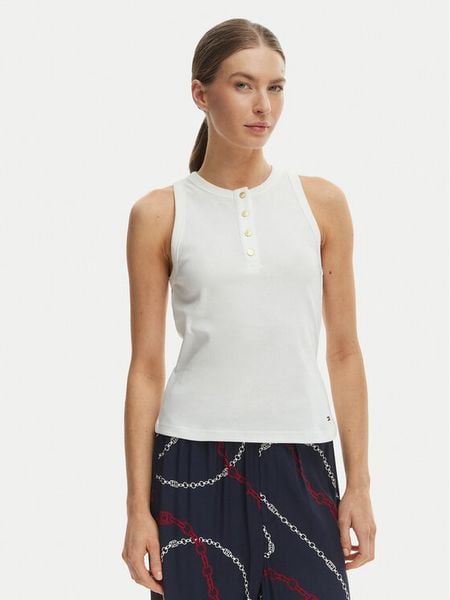 Tommy Hilfiger Top WW0WW49251 Écru Slim Fit. Białe topy TOMMY HILFIGER, xl, bez wzorów, z bawełny, bez kołnierzyka, bez ramiączek. Za 188.99 zł.