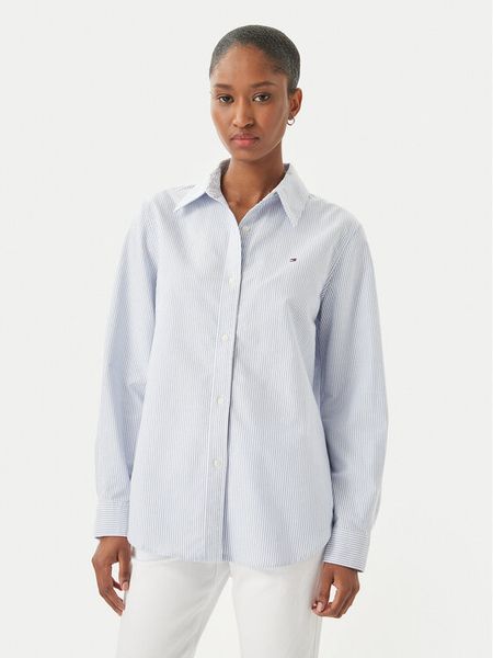 Tommy Hilfiger Koszula WW0WW46111 Niebieski jasny Regular Fit. Niebieskie koszule TOMMY HILFIGER, bez wzorów, z bawełny, bez kołnierzyka, bez ramiączek. Za 275.99 zł.