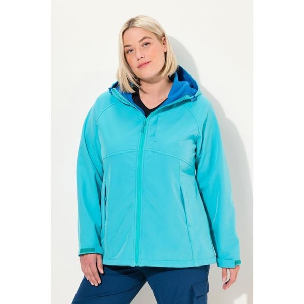 Damskie Kurtka softshell kaptur kieszenie na zamek regulowane zapięcie na rzep. Niebieskie kurtki sportowe Ulla Popken, plus size, bez wzorów, z materiału, bez kaptura, trekkingowe. Za 480.99 zł.