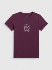 4F T-shirt slim z nadrukiem damski - czerwony XS. Czerwone t-shirty 4f, uniwersalny, bez wzorów, z bawełny, bez kołnierzyka, bez ramiączek. Za 59.99 zł.