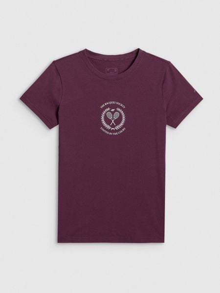 4F T-shirt slim z nadrukiem damski - czerwony XL. Czerwone t-shirty 4f, uniwersalny, bez wzorów, z bawełny, bez kołnierzyka, bez ramiączek. Za 59.99 zł.