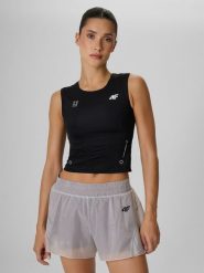 4F Crop top treningowy szybkoschnący damski - czarny XS. Czarne koszulki sportowe 4f, bez wzorów, bez ramiączek, na fitness i siłownię. Za 99.99 zł.
