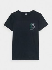 4F T-shirt slim z nadrukiem damski - granatowy XS. Niebieskie t-shirty 4f, xs, bez wzorów, z bawełny, bez kołnierzyka, bez ramiączek. W wyprzedaży za 29.99 zł.