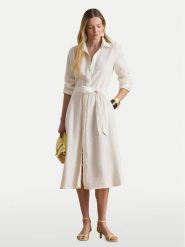 LAUREN RALPH LAUREN Sukienka koszulowa 200P13687001 Biały Regular Fit. Białe sukienki Lauren Ralph Lauren, bez wzorów, ze lnu, bez kołnierzyka, bez ramiączek, koszulowe. Za 1,599.00 zł.