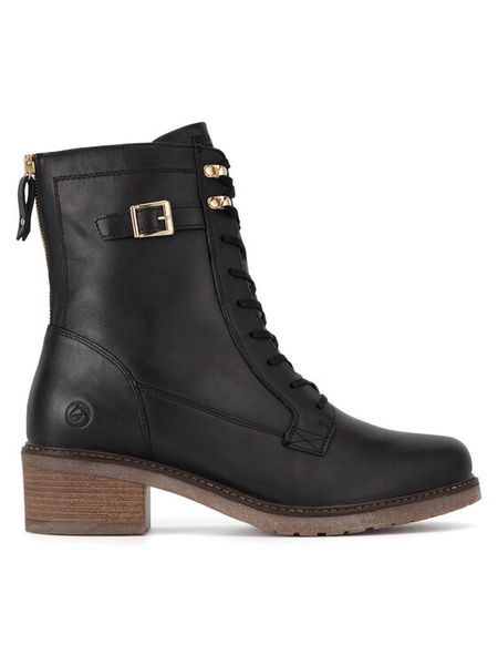 Remonte Trzewiki D1A78-00 Czarny. Czarne botki Remonte, bez wzorów, ze skóry, bez obcasa, na słupku, bez zapięcia. Za 384.99 zł.