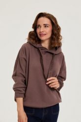 Bluza z kapturem brązowa. Brązowe bluzy sportowe MOODO, l, bez wzorów, z bawełny, z kapturem. Za 129.99 zł.