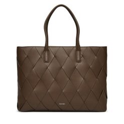 Torebka Calvin Klein. Brązowe shopper Calvin Klein, bez wzorów, bez dodatków. Za 429.99 zł.