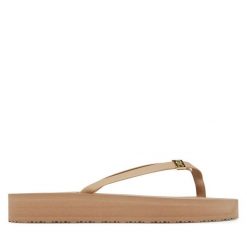 Japonki Tommy Hilfiger. Brązowe klapki TOMMY HILFIGER, bez wzorów, bez obcasa. Za 129.99 zł.