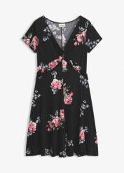 Sukienka z dżerseju z mieszanki wiskozy. Czarne sukienki bonprix, bez wzorów, z dżerseju, bez kołnierzyka, bez ramiączek, mini. Za 112.99 zł.