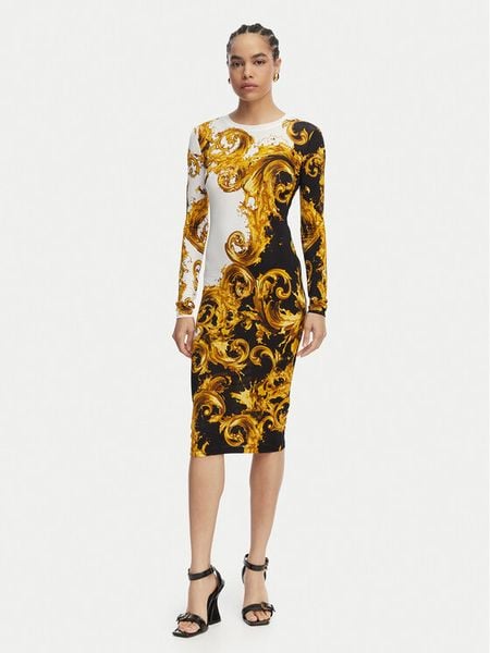 Versace Jeans Sukienka codzienna 80HAO9P0 JS547 Czarny Slim Fit. Czarne sukienki Versace Jeans, na co dzień, bez wzorów, z jeansu, bez kołnierzyka, bez ramiączek, proste. Za 1,083.99 zł.
