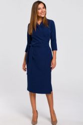 Elegancka sukienka biznesowa kopertowa midi z paskiem granat. Sukienki Stylove, do pracy, m, bez wzorów, biznesowe, bez kołnierzyka, bez ramiączek, midi, kopertowe. Za 309.00 zł.