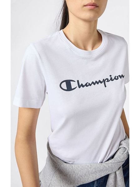 Champion Koszulka w kolorze białym rozmiar: S. Białe bluzki Champion, s, bez wzorów, z bawełny, bez kołnierzyka, bez ramiączek. Za 72.95 zł.