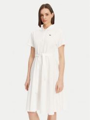 Lacoste Sukienka koszulowa EF9621 Biały Regular Fit. Białe sukienki Lacoste, bez wzorów, z bawełny, bez kołnierzyka, bez ramiączek, koszulowe. Za 449.99 zł.