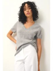 AUTHENTIC CASHMERE Kaszmirowa koszulka "Kali" w kolorze szarym rozmiar: S. Szare bluzki AUTHENTIC CASHMERE, s, bez wzorów, z kaszmiru, bez kołnierzyka, bez ramiączek. Za 249.17 zł.