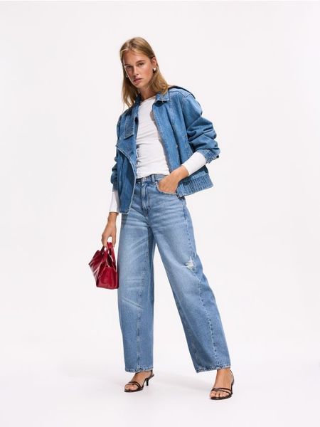 Jeansy barrel leg z przeszyciami - niebieski. Niebieskie jeansy Reserved, bez wzorów. Za 159.99 zł.