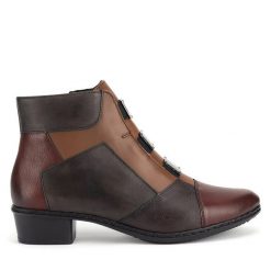 Botki Rieker. Brązowe botki Rieker, bez wzorów, bez obcasa, na płaskiej podeszwie, bez zapięcia. Za 335.00 zł.