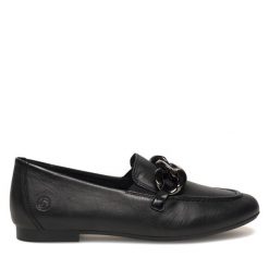 Lordsy Remonte. Czarne lordsy Remonte, bez wzorów, bez obcasa, bez zapięcia. Za 379.99 zł.