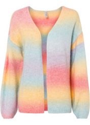 Sweter bez zapięcia, z miękkiej dzianiny z wełną, o splocie dużych oczek. Niebieskie swetry bonprix, bez wzorów, z dzianiny, bez ramiączek. Za 134.99 zł.