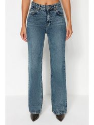 Trendyol Dżinsy - Comfort fit - w kolorze niebieskim rozmiar: 36. Niebieskie jeansy Trendyol, bez wzorów, z podwyższonym stanem. Za 103.95 zł.