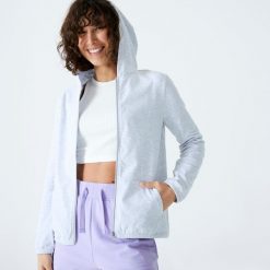 Bluza na zamek damska Domyos Gym & Pilates 100. Szare bluzy DOMYOS, xs, bez wzorów, z bawełny, bez kaptura. Za 79.99 zł.