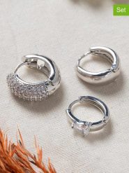 Lodie Silver Posrebrzane kolczyki-kreole (3 szt.) z cyrkoniami rozmiar: onesize. Szare kolczyki Lodie Silver, z cyrkonią, metalowe. Za 56.99 zł.