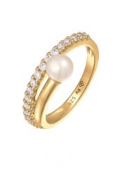 Elli PREMIUM Damska elegancka obrączka z perłą hodowlaną słodkowodną i cyrkoniami z pozłacanego srebra próby 925 Sterling Silver Pierścionki 1 ct Dams. Szare pierścionki Elli PREMIUM, z cyrkonią, pozłacane. Za 233.99 zł.