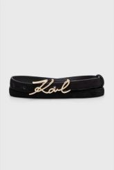KARL LAGERFELD Czarny damski pasek skórzany K/signature, Rozmiar 85. Czarne paski KARL LAGERFELD, bez wzorów, z zamszu. W wyprzedaży za 269.99 zł.