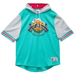 Bluza z kapturem z krótkim rękawem NBA All Star. Niebieskie bluzy Mitchell & Ness, bez wzorów, z kapturem. Za 434.50 zł.