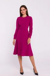 Elegancka sukienka rozkloszowana z paskiem fioletowa. Fioletowe sukienki Stylove, do pracy, l, bez wzorów, z elastanu, biznesowe, bez kołnierzyka, bez ramiączek, rozkloszowane. Za 389.00 zł.