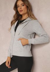 Jasnoszara Bluza z Kapturem Zapinana na Suwak Bastian. Szare bluzy Renee, na jesień, l, bez wzorów, z polaru, z kapturem. Za 99.99 zł.