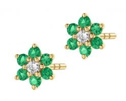 Kolczyki z żółtego złota z brylantami i szmaragdami syntetycznymi - kwiaty - próba 375. Żółte kolczyki Apart, z brylantem, złote. Za 1,049.00 zł.