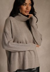 Ciemnobeżowy Casualowy Golf Tusara. Brązowe golfy Renee, s, bez wzorów, z jeansu, bez ramiączek. Za 79.99 zł.