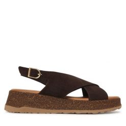 Sandały Tamaris. Brązowe sandały Tamaris, bez wzorów, bez obcasa, na koturnie, bez zapięcia. Za 369.99 zł.