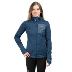 Bluza z kapturem damska Rab Superflux Hoody. Niebieskie bluzy RAB, bez wzorów, z kapturem. Za 403.99 zł.