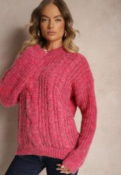 Różowy Sweter z Wełną Ozdobiony Tłoczeniem Ecrisevia. Czerwone swetry Renee, bez wzorów, z jeansu, bez ramiączek. W wyprzedaży za 55.99 zł.